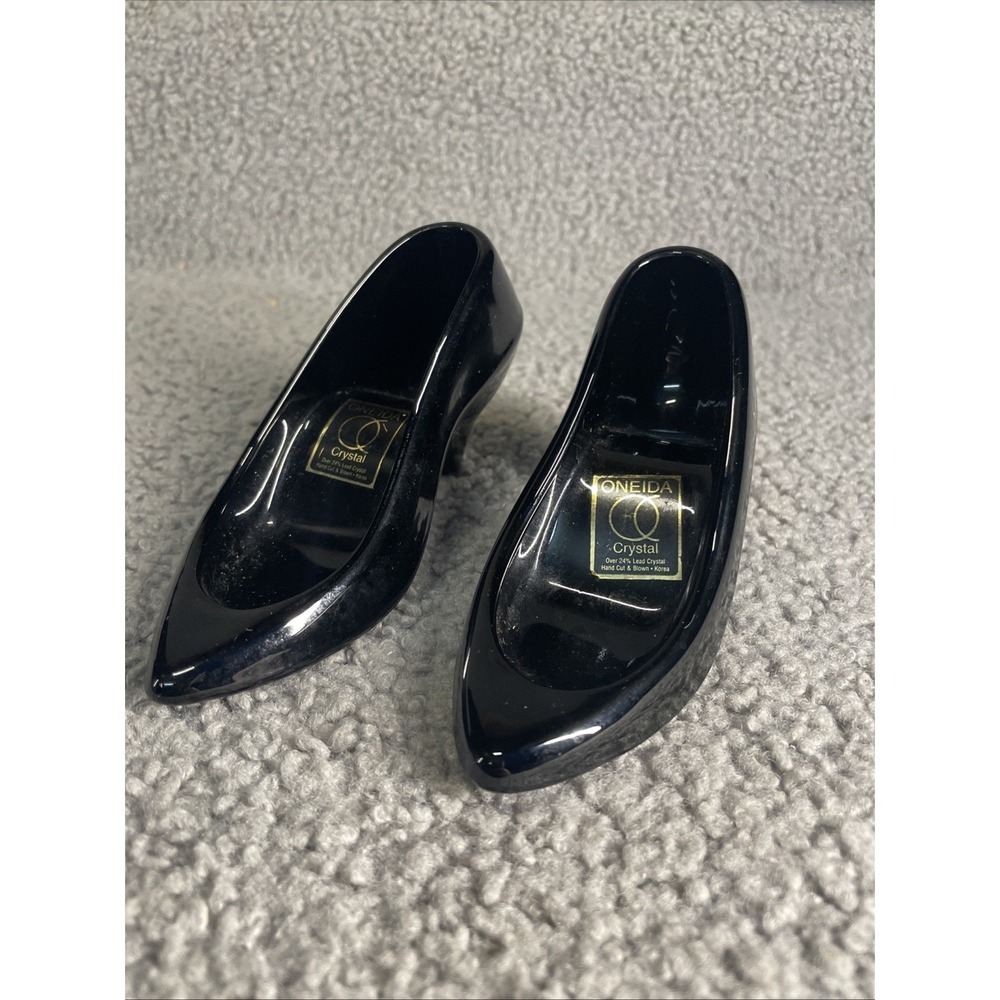 Oneida Black Glass Crystal Slippers Shoes Set of 2